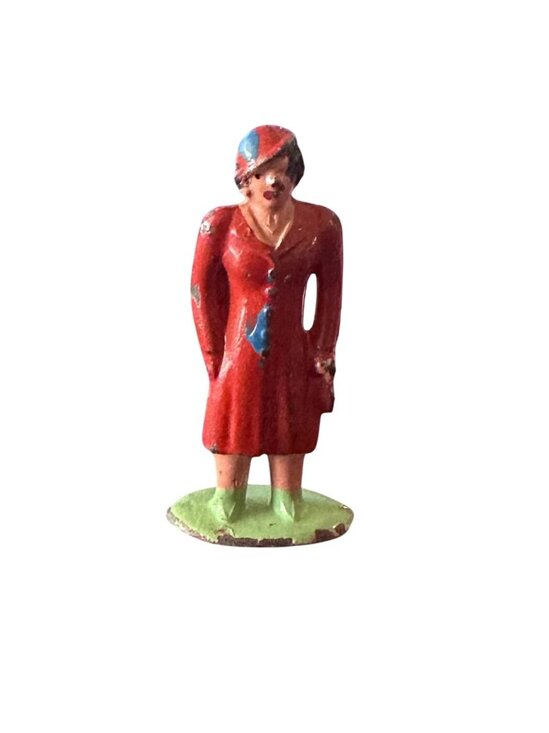 Barclay Lead Figure, Vintage Woman In A Red Dress 1950s Lead Toy 1.75" Tall - Picture 1 of 6